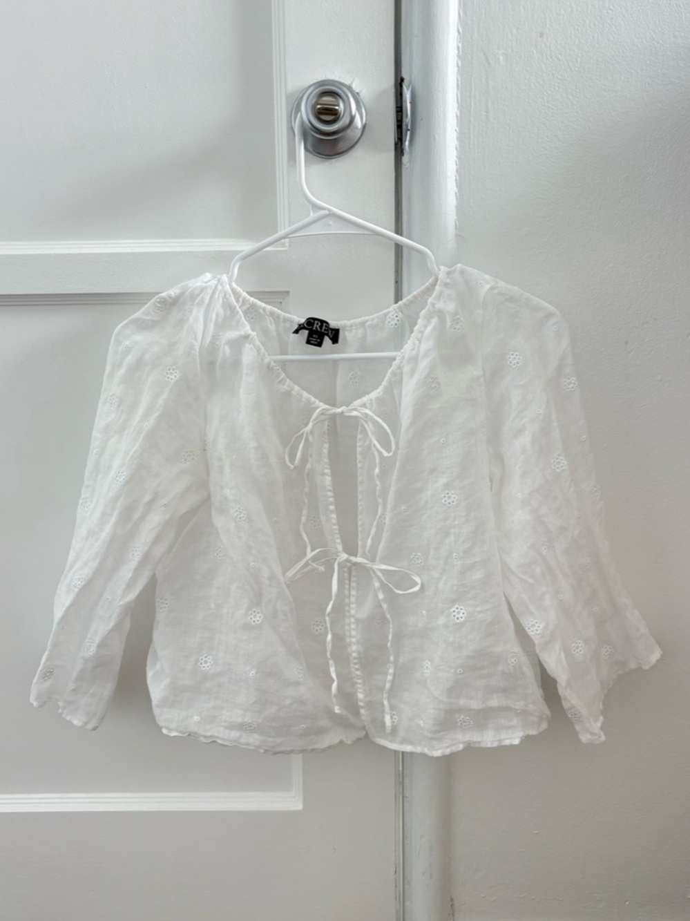 J.Crew White Front Tie Blouse